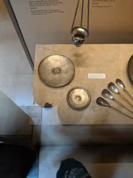 Display of 7th-century Byzantine silver liturgical and domestic items